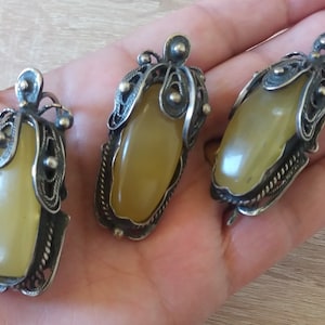 Conjunto de joyas vintage de ágata armenia soviética con filigrana: pendientes y colgante de elegancia étnica
