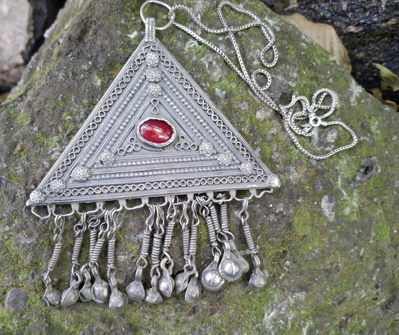 Vintage Armenian Triangular Solid Silver Drop Bow… - image 4
