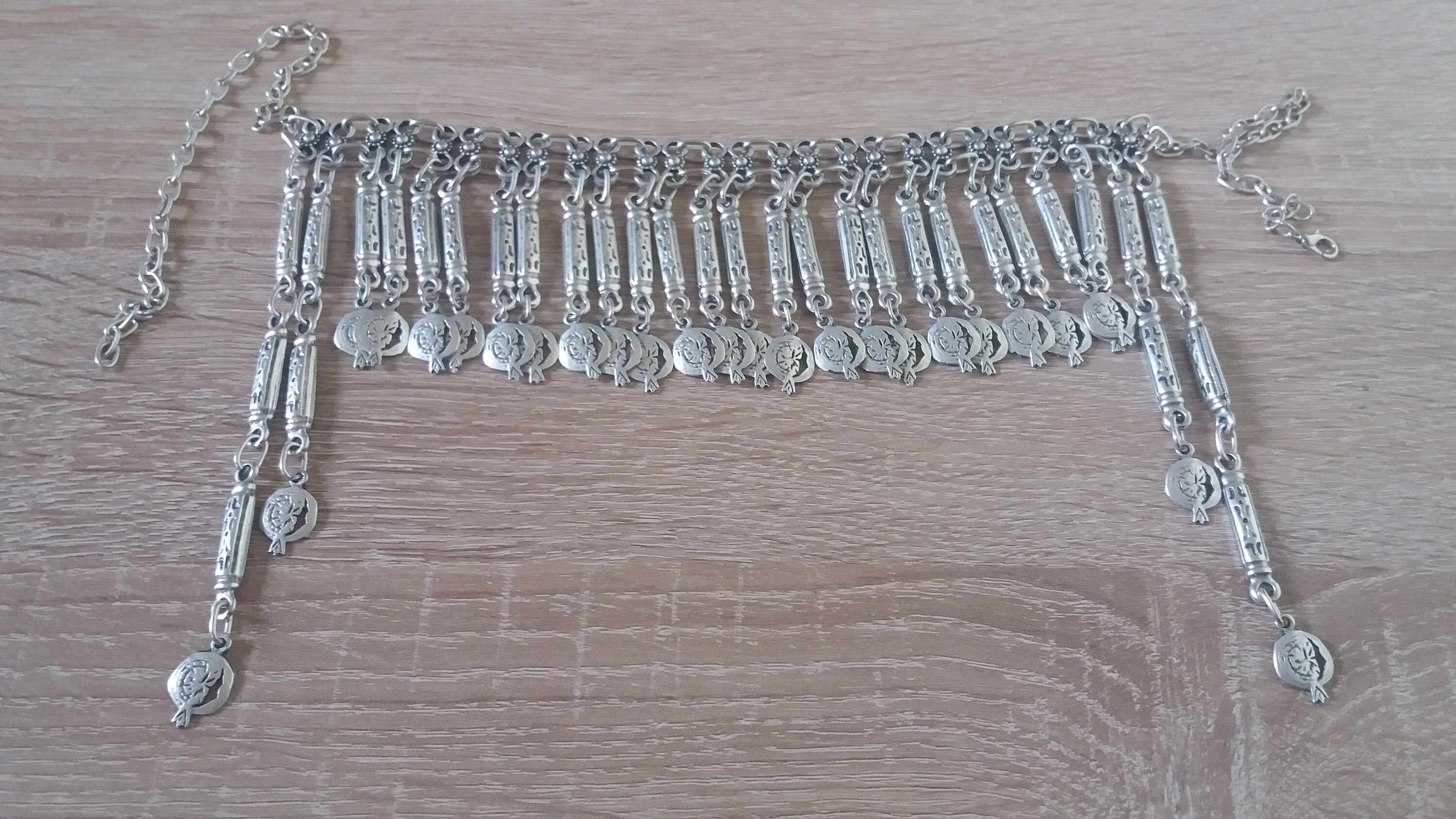 Pendentif Frontal Argenté Ethnique - Grenade Fleurie - Bijou De Tête Arménien - Alliage - Neuf Sans Emballage