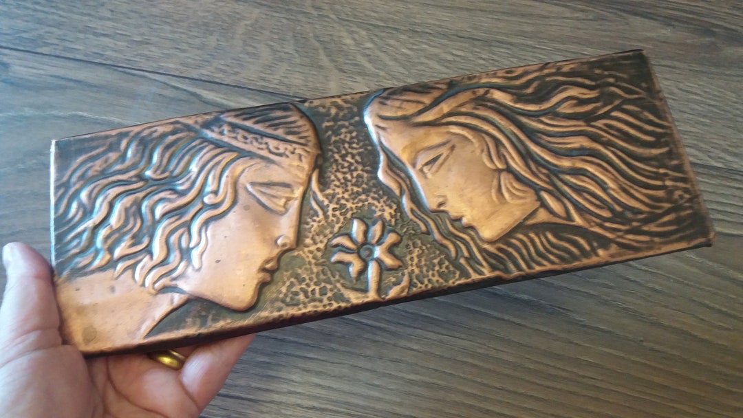 Vintage Embossed Copper Wall Decoration of the Love of King Artashes