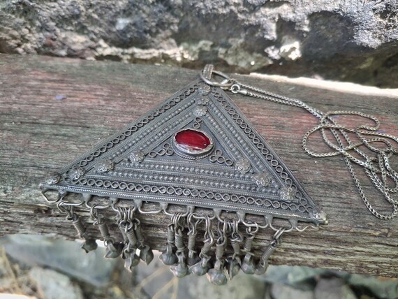 Vintage Armenian Triangular Solid Silver Drop Bow… - image 3