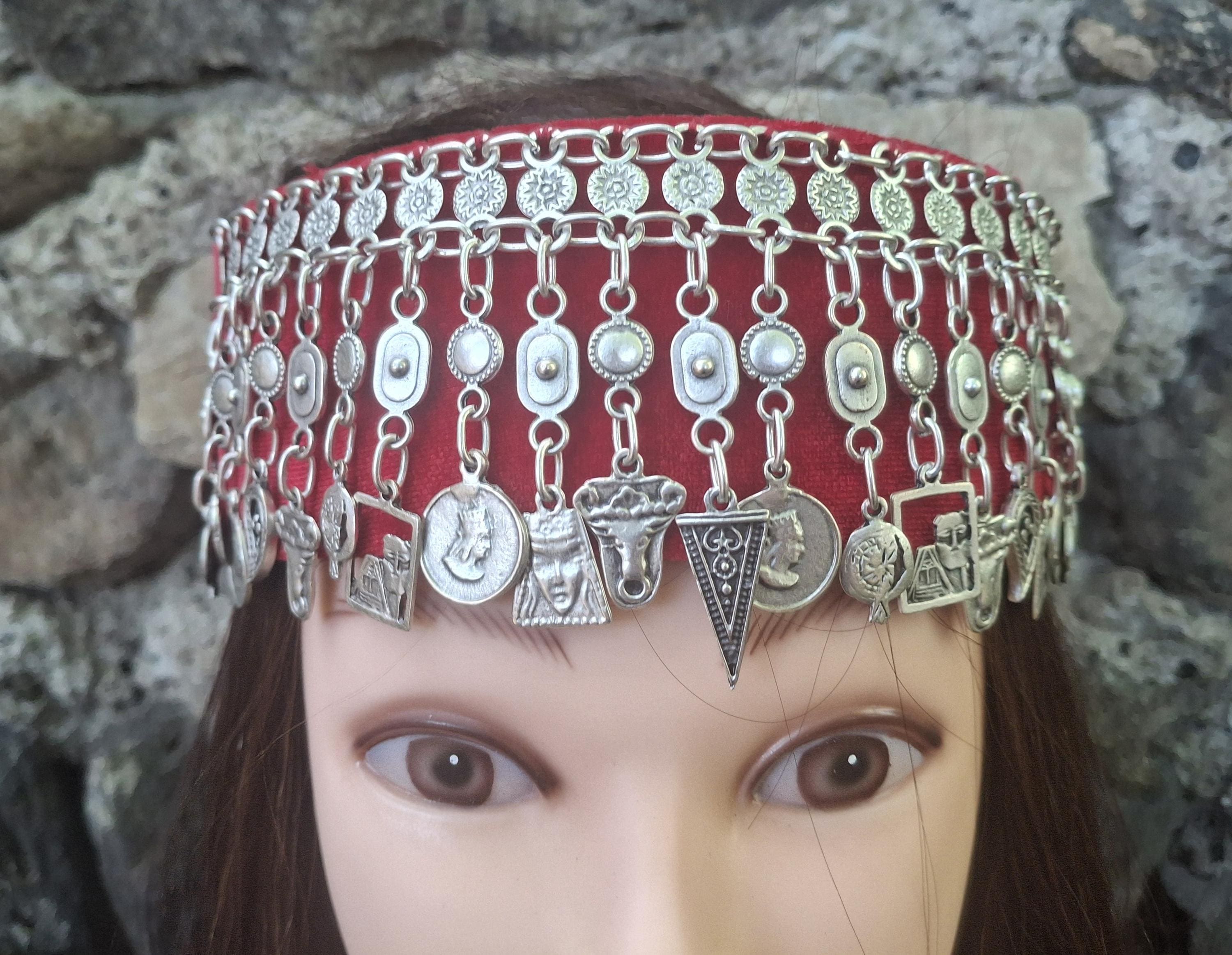 Armenian Fez Headdress Traditional Armenian Head Decoration, Drop Coin  Headpieces