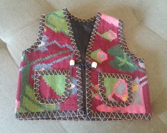 Gilet Arménien pour Enfant, Gilet de Tapis, Costume Traditionnel, Vêtements folkloriques de Taraz, Gilet Fait Main