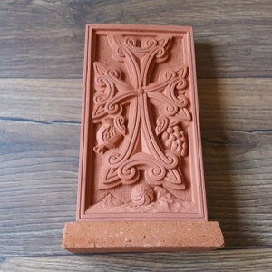 Armenian Cross-Stone, Armenian Khachkar, Cross-Stone with Eternity Sign Pomegranate and Grapes, Home Gift, Cross of Faith, Decorative Cross