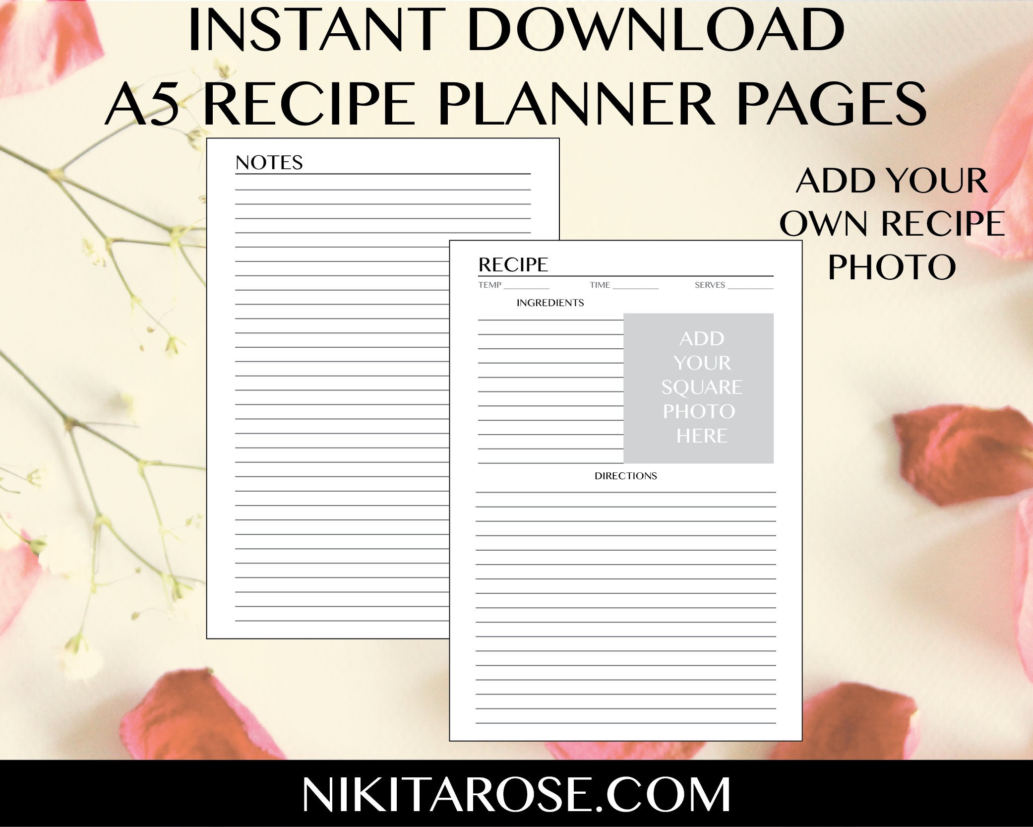 PRINTABLE A5 Recipe Planner Pages Instant Download PDF Recipe Etsy