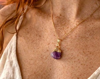 Raw Crystal Necklace, Gold Filled Chain, Dainty Healing Jewelry