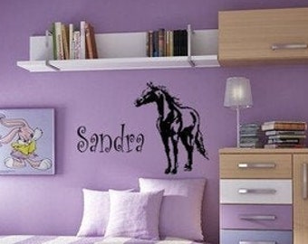 Horse decal-horse sticker-personalized decal-Girls bedroom decal, Teen bedroom decal, Wall word, Pony, Western Decor, Child Name Sticker