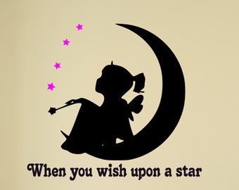 Nursery Quote Wall Decal Angel Fairy Girl Stars and Moon Girls Room Decor Wall Words Childs Room Playroom Baby Room Decor 28 X 28 inches
