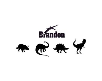 Jurassic Dinosaur Wall Decal Boys Name Dino Sticker Girls Room Playroom Decor Personalized Flying Dino Large Decal T-Rex  25 X 52 inches