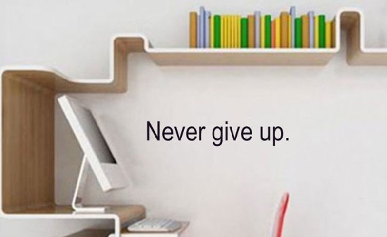 Quote Vinyl Wall Decal Never Give Up Motivational Inspiration College Student Football Sports Team Sticker Boys Girls Teen Room Office Decor image 2