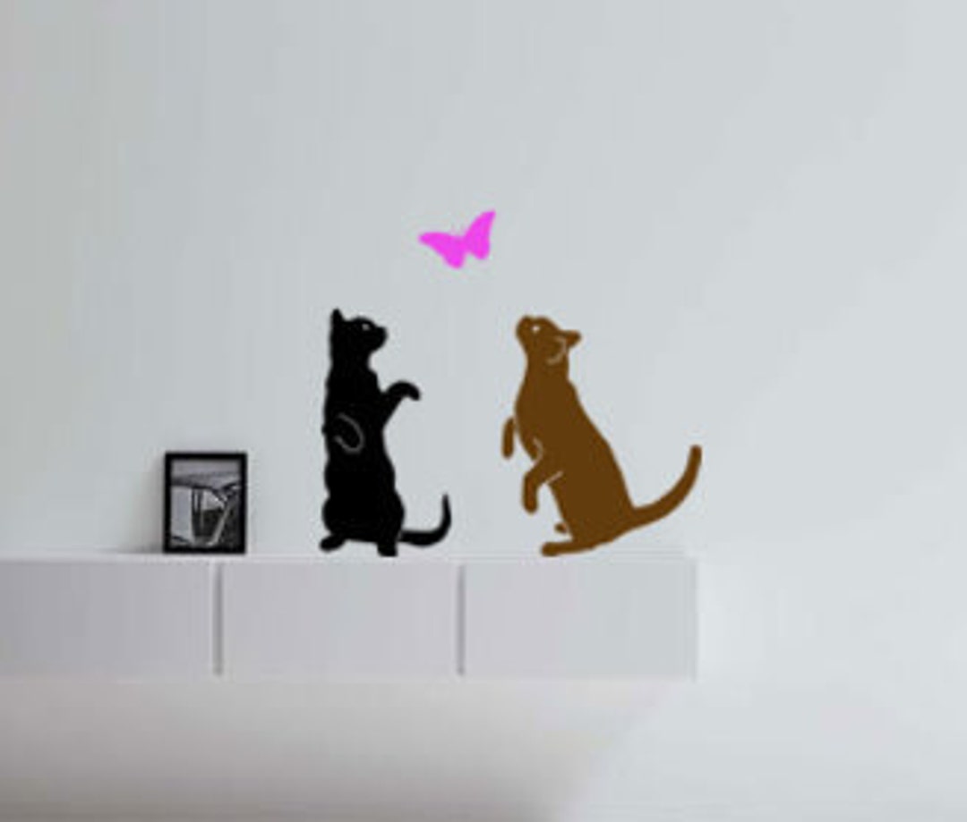 Cat and Butterfly Wall Decal Girls Bedroom Decor College Etsy