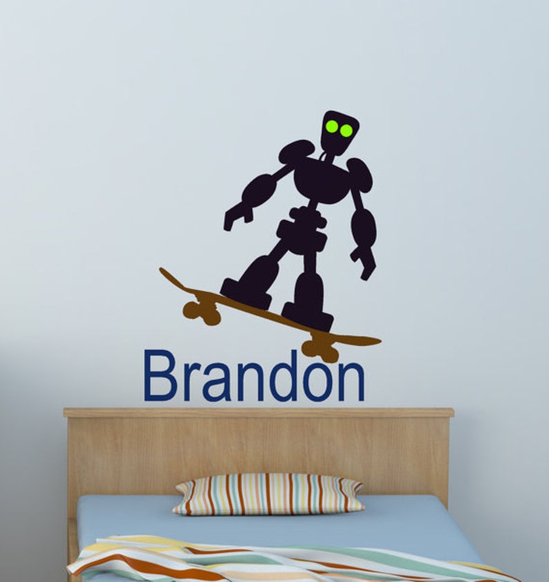 Skateboarder Decal Boys Name Sticker Teen Name Robot Etsy