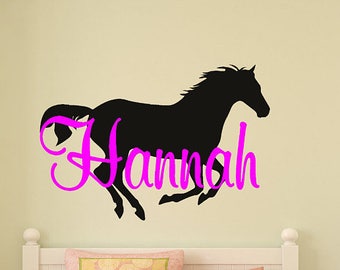 Horse Wall Decal Horse Art Girls Personalized Horse Pony Mustang Horse Sticker For Girls Room Horses Wall Mural Baby Girls Name Western