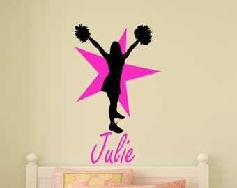 Teen Bedroom Decor Decal Cheerleader Personalized Wall Sticker Girls Cheer Team Name Decal Girls Bedroom Decor Star Decal 22 X 36 inches