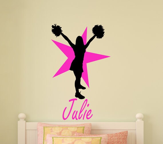 Teen Bedroom Decor Decal Cheerleader Personalized Wall Sticker Girls Cheer Team Name Decal Girls Bedroom Decor Star Decal 22 X 36 Inches