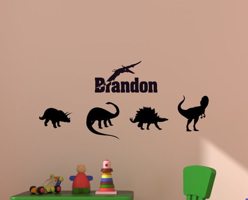 Jurassic Dinosaur Wall Decal Boys Name Dino Sticker Girls Room Etsy