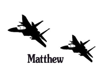 Boys Jet Fighter Wall Decal Personalized Military Sticker Teen Bedroom Decor Childs Name Decal Girls Name Vinyl Wall Decal 32 X 58 inches