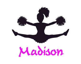 Girls Personalized Cheerleader Wall Decal Sport Team Theme Cheer Squad Room Mural Teen Girls Name Sports Decor College Student Dorm Room