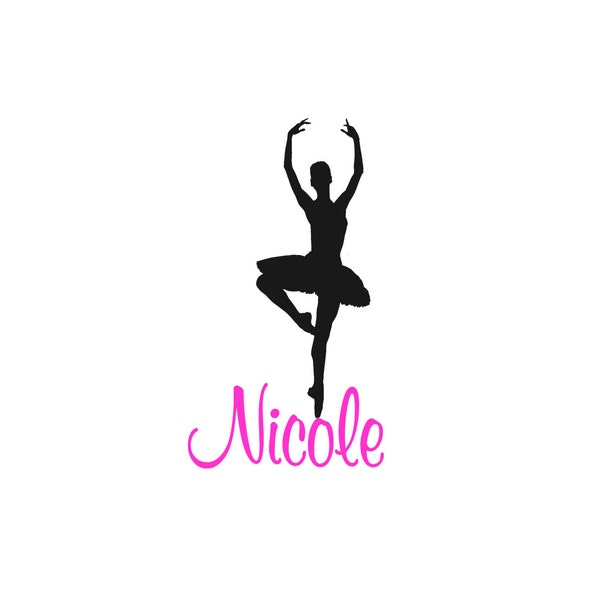 Ballerina ballet decal personalized name sticker childrens wall vinyl decor custom dancing arts-18 X 32 inches