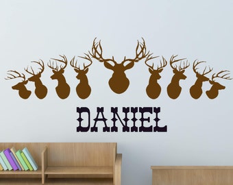 Personalized Name -Wall Decal Deer Head Decor- Wall Decal Boys Hunting Forest Nursery Decor-Teen Boy Deer Antler Wall Sticker