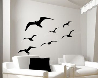 Seagull Wall Decal Window Mirror Sticker Ocean Beach Seashore Graphic Flying Bird Room Decor Sticker Home Office Bedroom Kitchen 33 X 50 in.