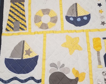 Nautical Themed Quilt, Child's Quilt,Handmade Quilt, Homemade Quilt, Toddler's Quilt,Lap Quilt, Crib Quilt, Navy Themed Quilt, Baby Quilt