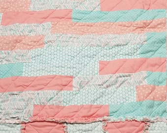 Rag Quilt,Child's Quilt,Baby Quilt,Handmade Quilt,Homemade Quilt,Lap Quilt,Crib Quilt,Handmade Rag Quilt,Toddler's Quilt,Peach & Mint Green