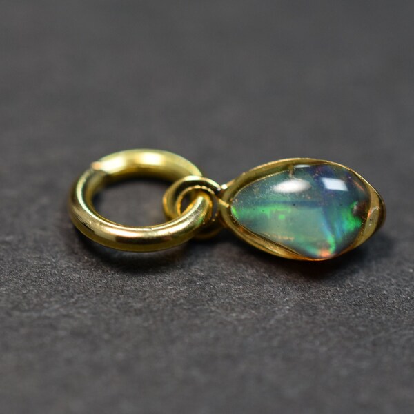 Tiny Opal Charm, Natural Ethiopian Welo Opal Gold Pendant