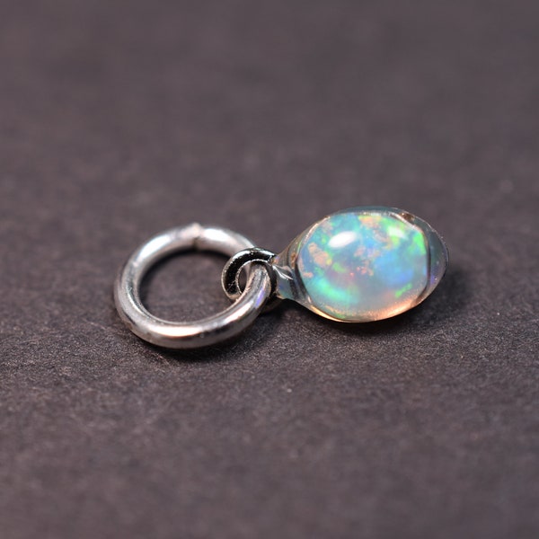 Tiny Opal Charm, Natural Ethiopian Welo Opal Silver Pendant