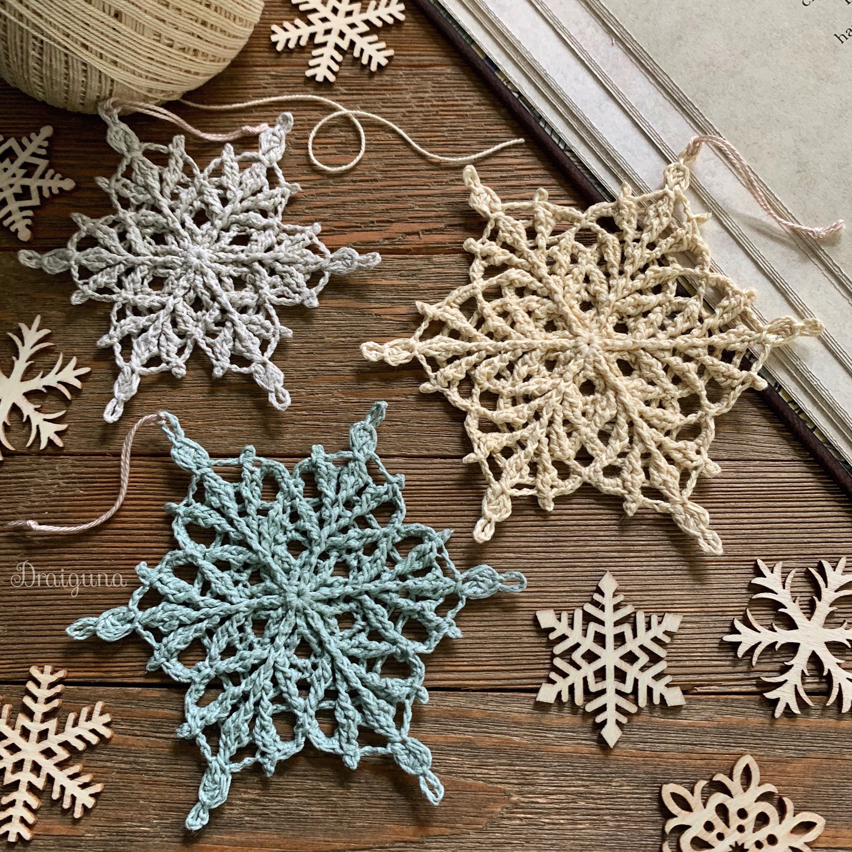 Lorewoven Snowflakes Crochet Pattern, 3 Crochet Snowflake Patterns