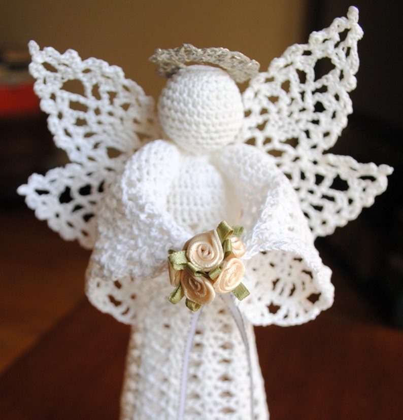Crochet Christmas angel tree topper white with a silver halo Etsy