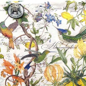 2 small Michel paper napkins for mixed media, collage, scrapbook, decoupage SET OF TWO Hummingbirds