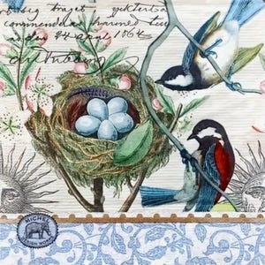 2 large Michel paper napkins for mixed media, collage, scrapbook, decoupage PACK OF TWO Nest
