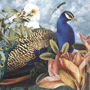 2 große Papierservietten für Mixed Media, Collage, Scrapbook, Decoupage SET OF TWO Royal Peacock #2