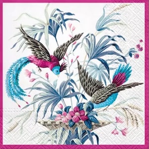 2 Tovaglioli di carta per tecniche miste, collage, scrapbooking, decoupage CONFEZIONE DA DUE Uccelli del Paradiso