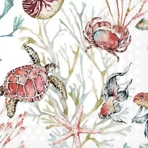 2 petites serviettes en papier Ambiente pour techniques mixtes, collage, scrapbooking, découpage LOT DE DEUX créatures de l'océan