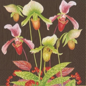Two large Caspari paper napkins for mixed media, collage, scrapbook, decoupage SET OF TWO Orchid