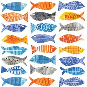 2 grandi tovaglioli di carta per tecniche miste, collage, scrapbooking, decoupage SET DI DUE Ogni pesce n. 3