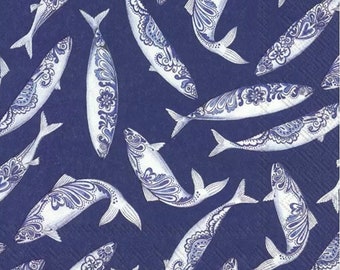 2 servilletas de papel grandes para técnicas mixtas, collage, scrapbooking, decoupage. JUEGO DE DOS. Blue Fish.