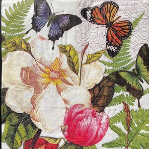 2 small Michel paper napkins/tissues for mixed media, collage, scrapbook, decoupage PACK OF TWO Magnolia