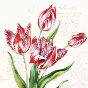 2 small paper napkins for mixed media, collage, scrapbook, decoupage SET OF TWO Tulips
