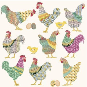 2 grandes serviettes en papier pour techniques mixtes, collage, scrapbooking, découpage LOT DE DEUX Chicken Garden