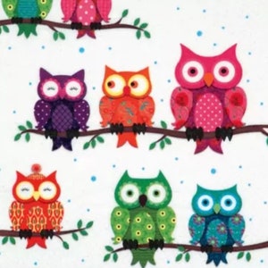 2 large rare paper napkins for mixed media, collage, scrapbook, decoupage PACK OF TWO Colourful Owls
