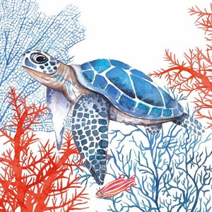 2 grandi tovaglioli di carta per tecniche miste, collage, scrapbooking, decoupage SET DI DUE Tartaruga Marina