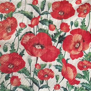 2 guardanapos de papel grandes fora de catálogo para mídia mista, colagem, scrapbook, decoupage PACOTE DE DOIS Poppy Fields