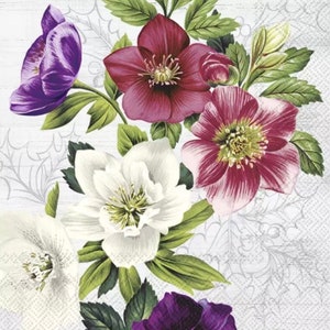 2 grandi tovaglioli di carta di ispirazione vintage per tecniche miste, collage, scrapbooking, decoupage CONFEZIONE DA DUE Winter Rose