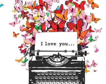 2 rare large paper napkins for mixed media, collage, scrapbook, decoupage SET OF TWO Love You