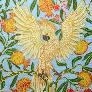 2 grandes serviettes en papier inspirées de William Morris pour techniques mixtes, collage, scrapbooking, découpage LOT DE DEUX Cacatoès et grenade