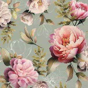 2 grandi tovaglioli di carta per tecniche miste, collage, scrapbooking, decoupage SET DI DUE Peonie
