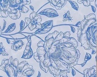 2 large Paper napkins for mixed media, collage, scrapbook, decoupage SET OF TWO Flowers in Blue